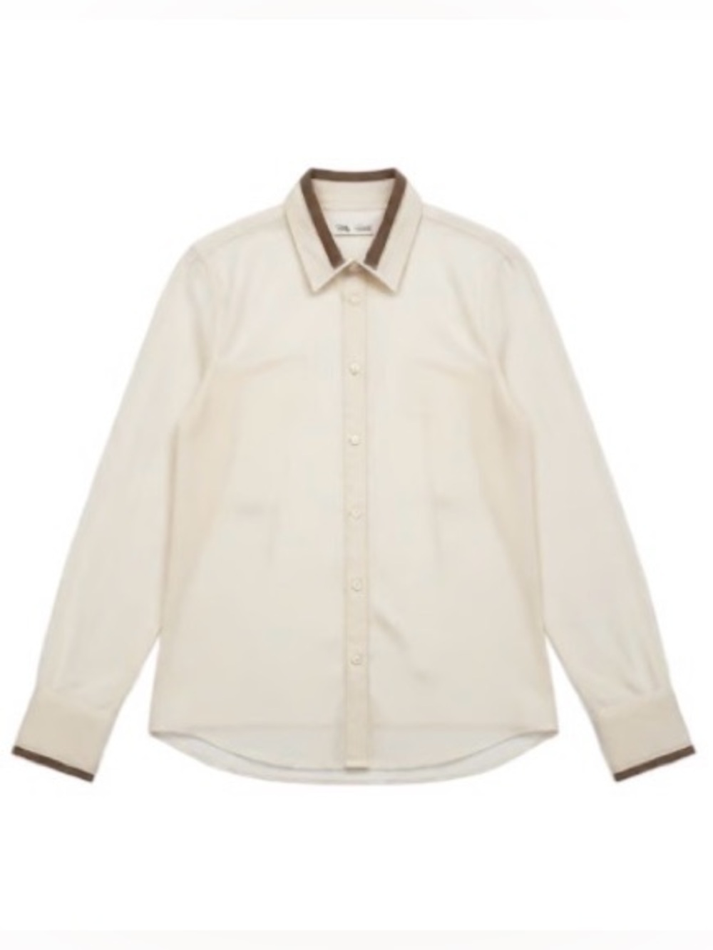 Brunello Cucinelli Women's Long Sleeve Shirt Cream Button-Down with Tan Collar